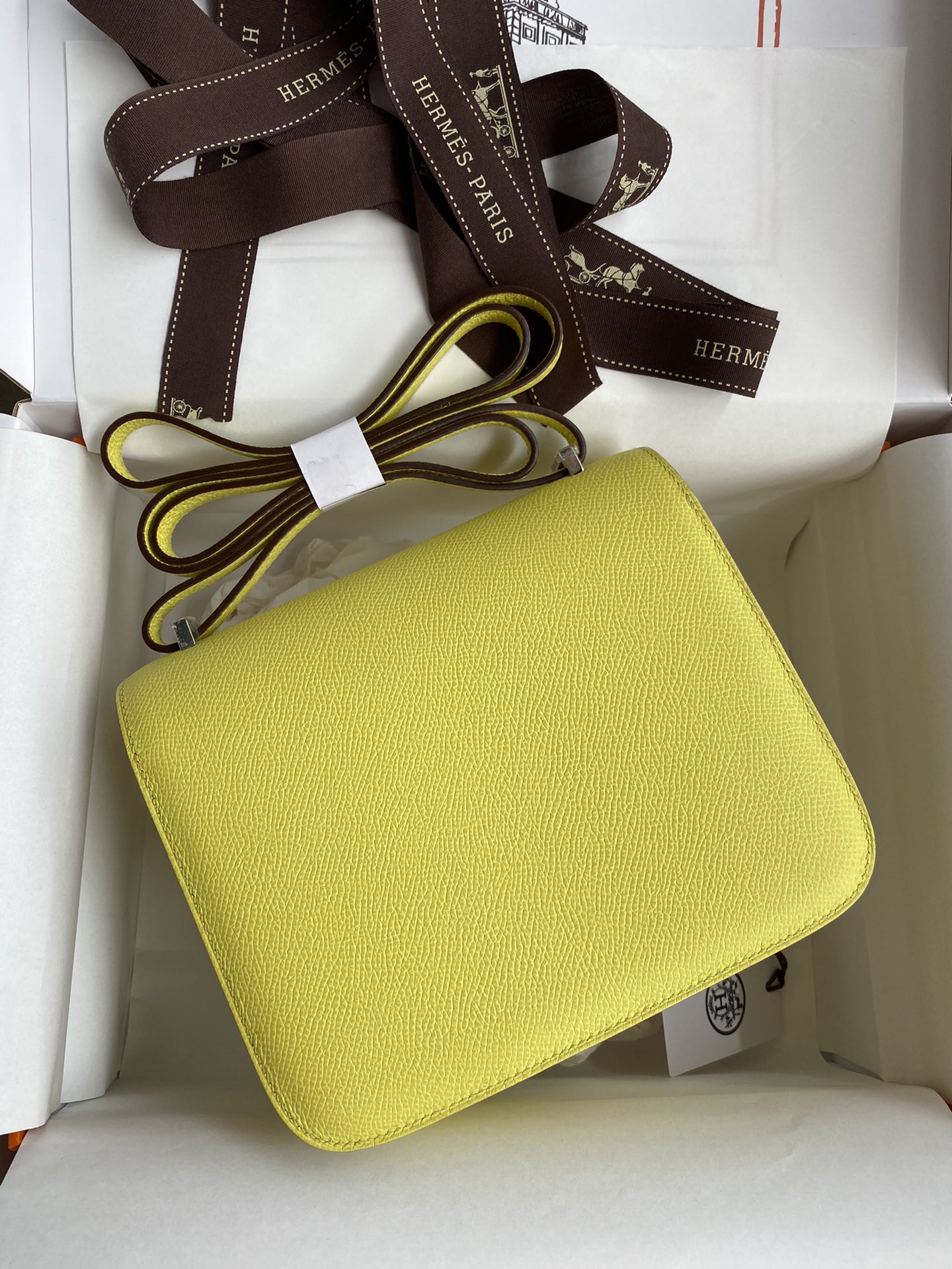 Hermes Constance 18 Mini Shoulder Bag In Jaune Poussin Epsom Leather